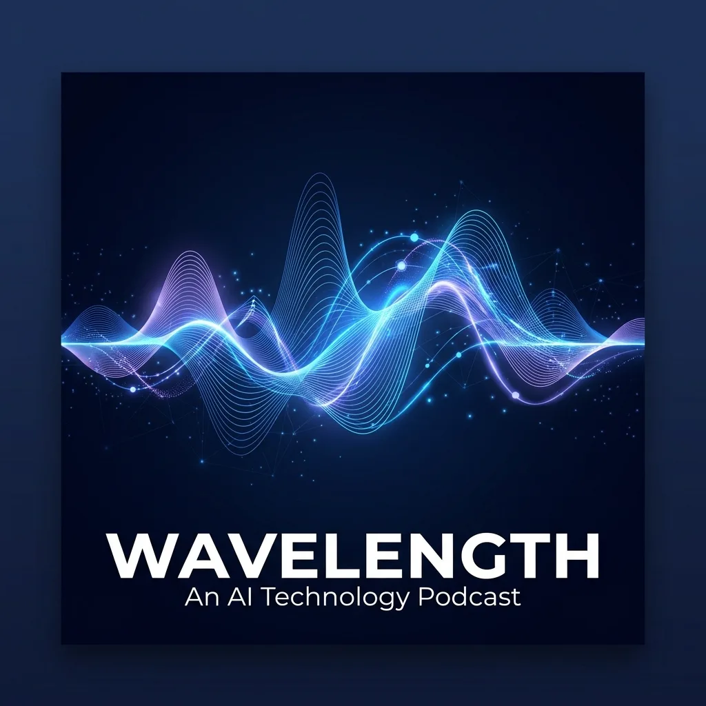 Wavelength podcast cover art — audio waveform on navy background