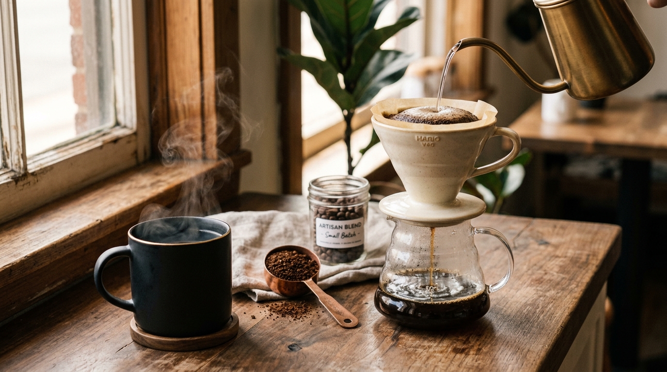 NovaCraft coffee hero image — artisanal pour-over setup