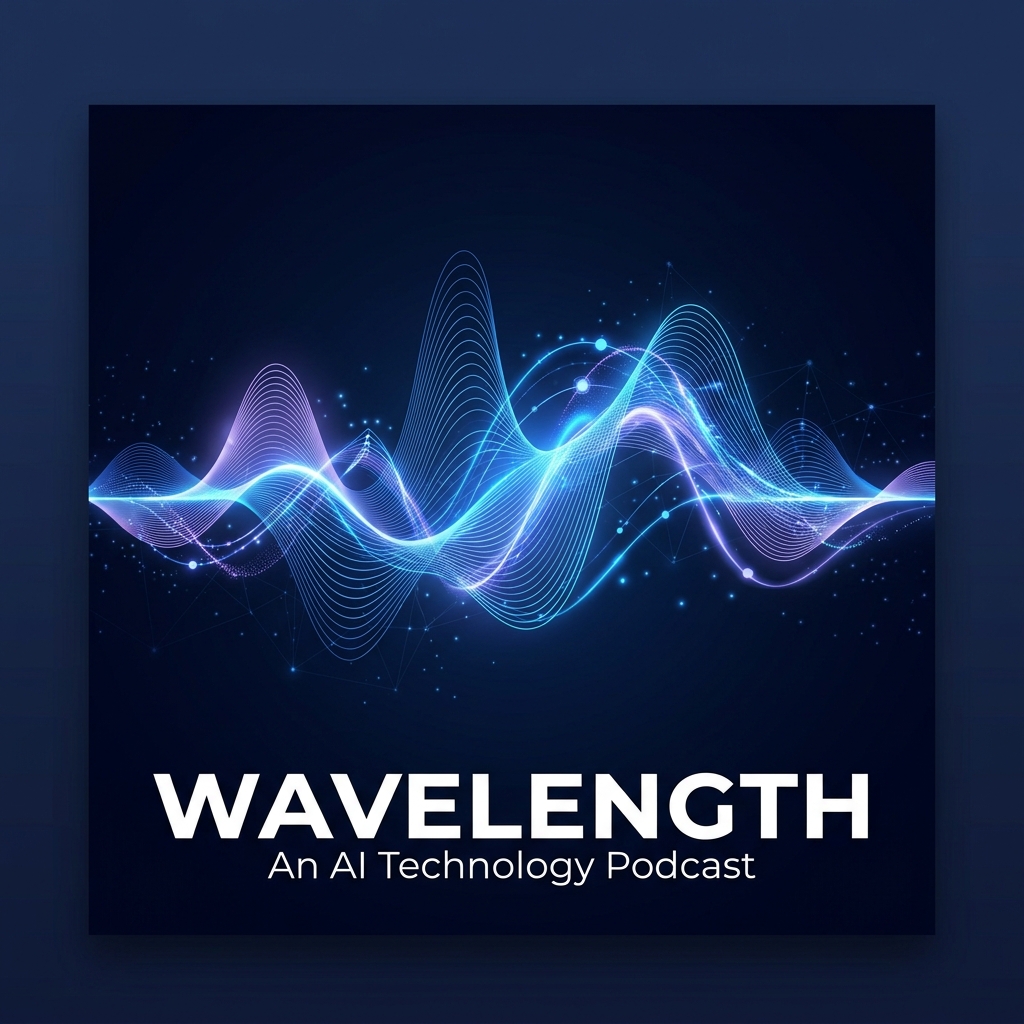 Wavelength podcast cover art — audio waveform on navy background